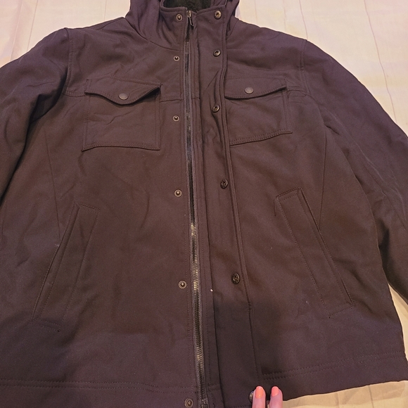 Levi's Black Soft Shell Sherpa Lined Hooded Trucker Jacket Medium Men's - Picture 7 of 8